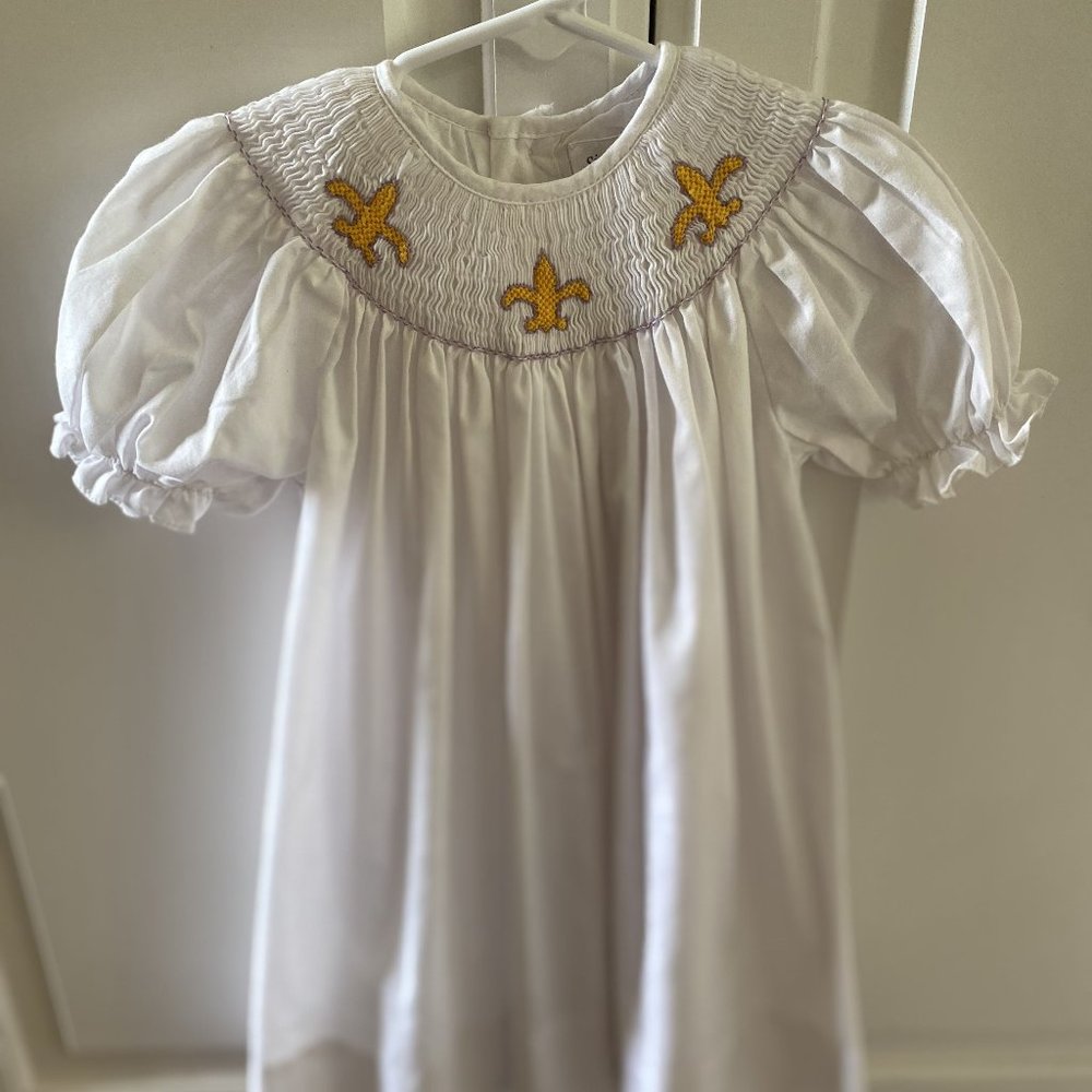 Simply Smock White Fleur de Lis Dress